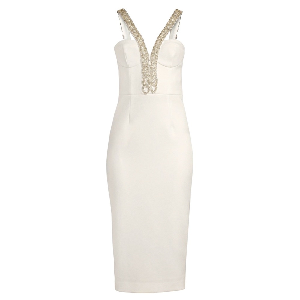 Rebecca Vallance Grace Crystal Trim Midi-Dress